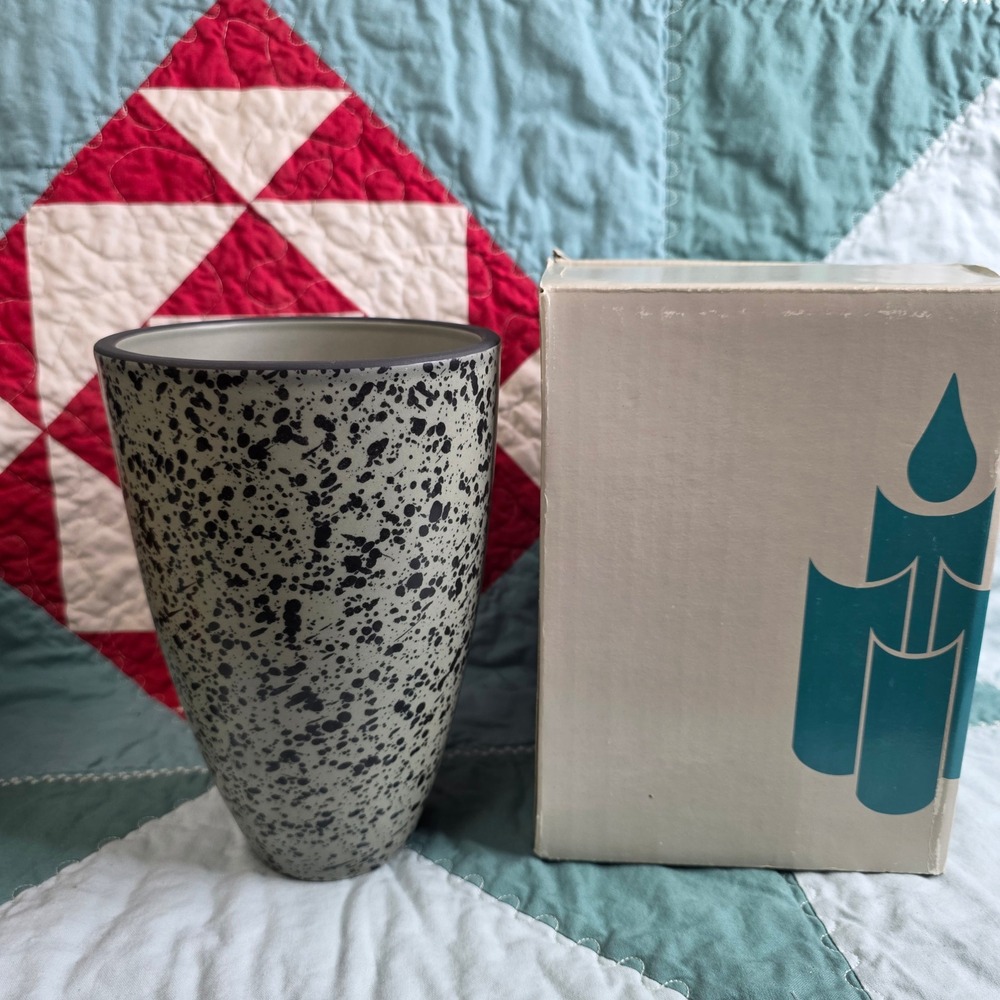 PartyLite Cobblestone Pillar Vase P7450 Gray Black Speckled Ceramic Portugal